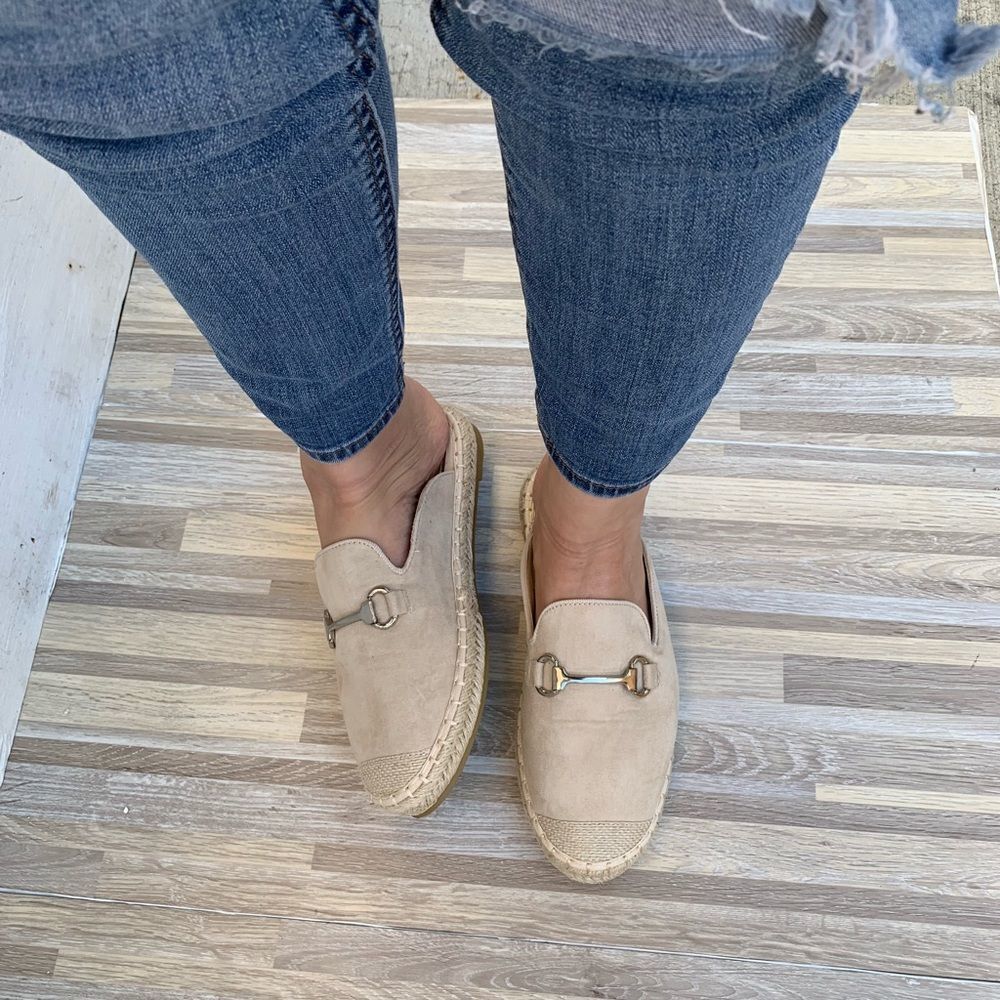 Beige Faux Suede Espadrilles Flats